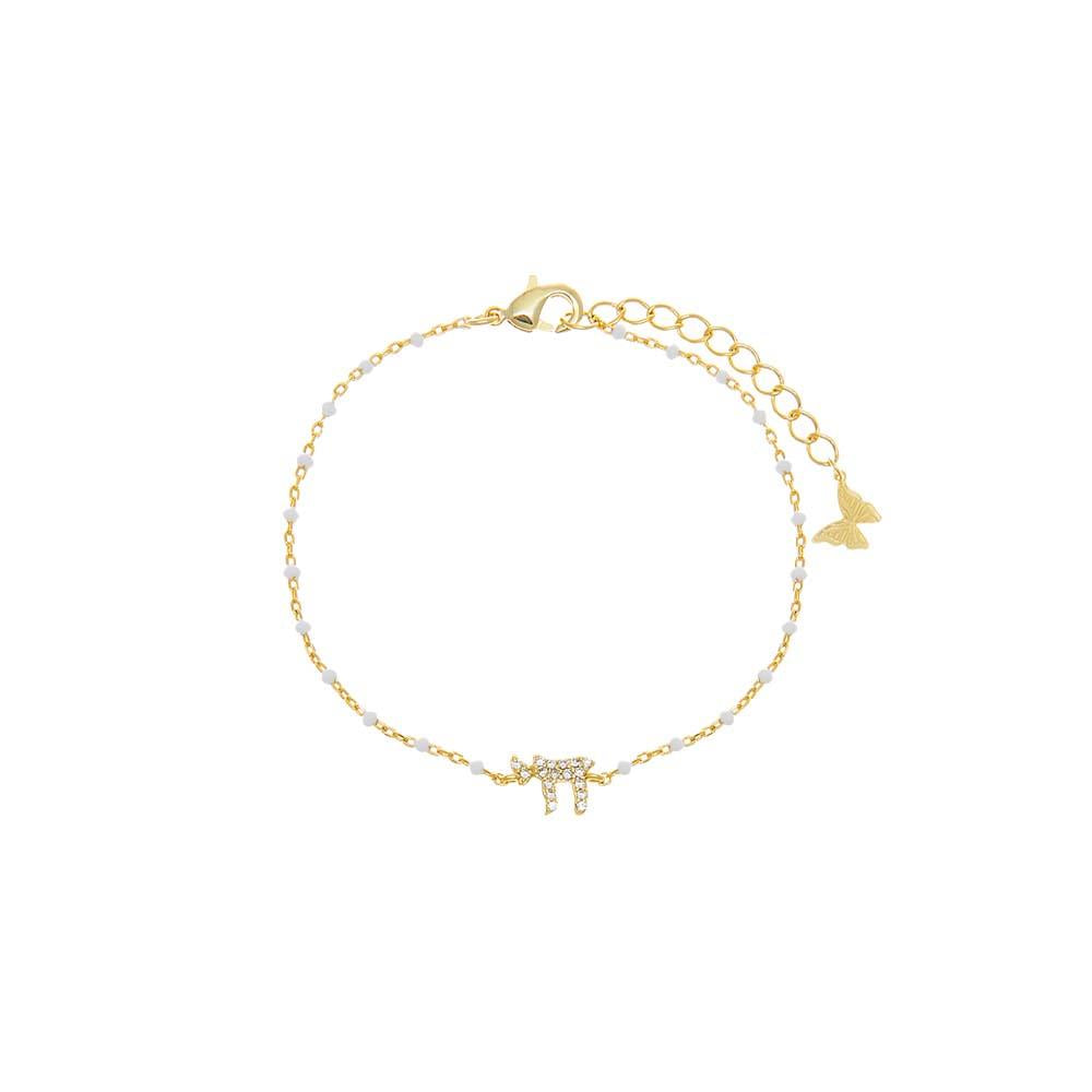 Adina Eden Chai White Enamel Beaded Bracelet