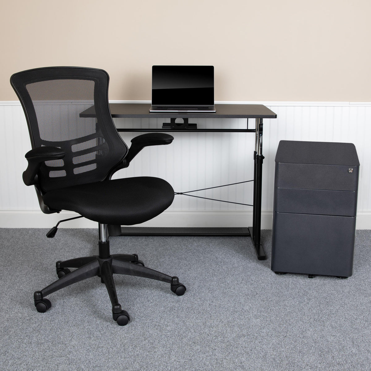 Flash Furniture 3PC Office Set-Adjustable Desk, Ergonomic Mesh Office Chair, Filing Cabinet