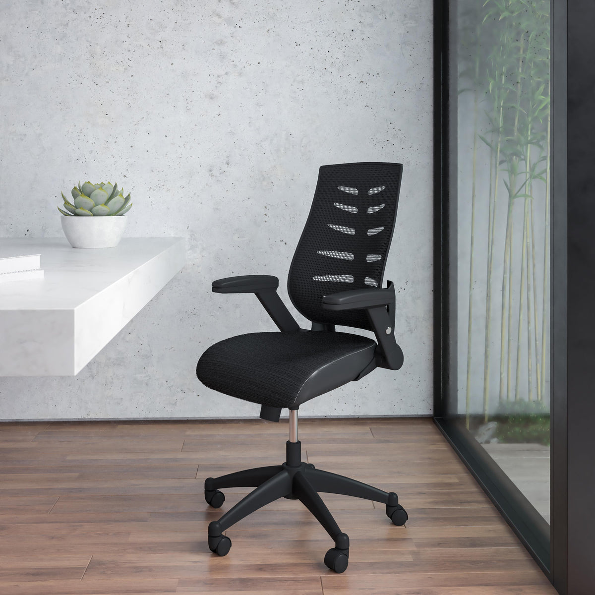 Flash Furniture High Back Designer Black Mesh Swivel Executive Ergonomic Chair with Flip-Up Arms