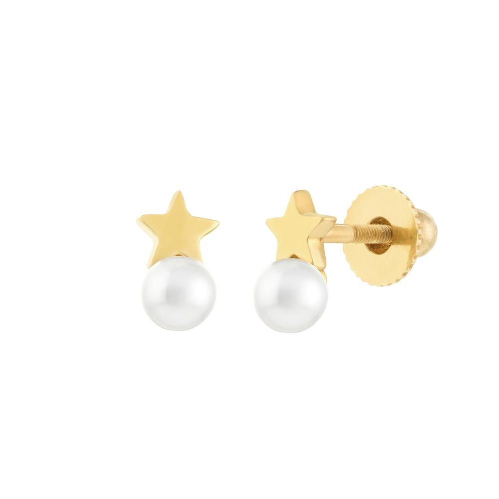 HAWLEY ST Child's Star and Pearl Stud Earrings with Screw Back