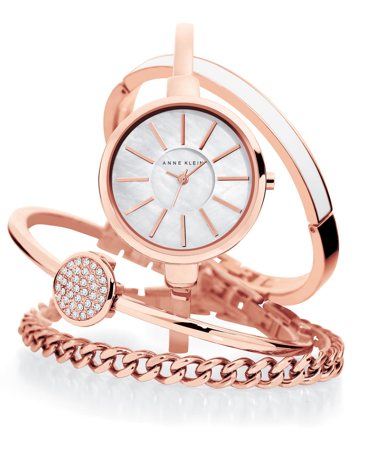 Anne Klein Women's Interchangeable Rose Gold Bangle Bracelet Watch Set