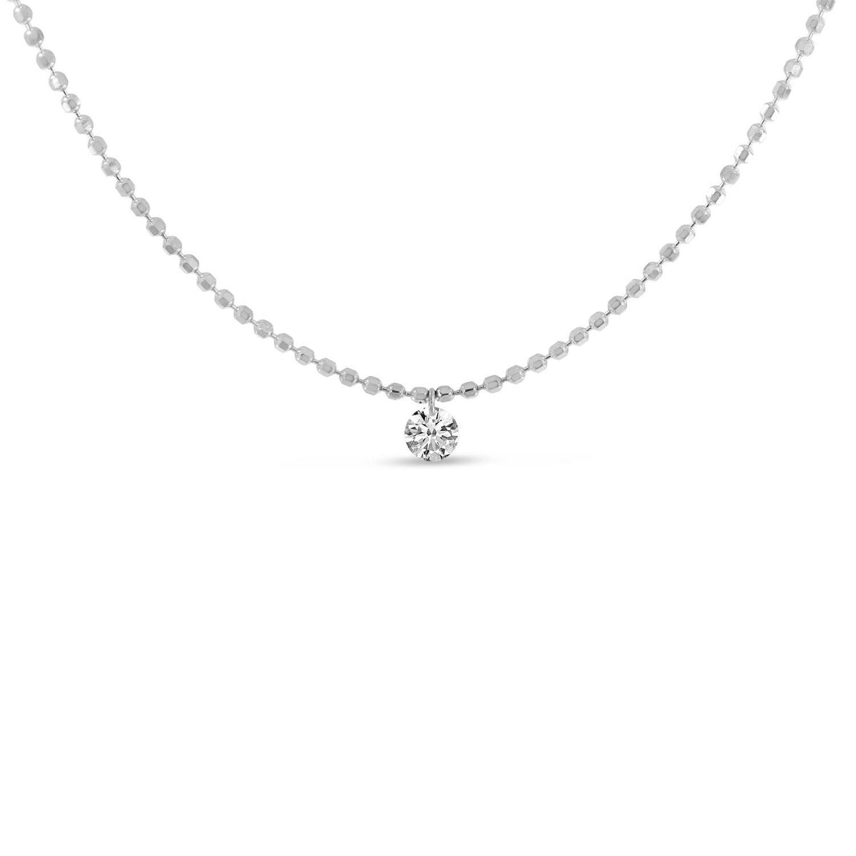 Distinctive 14K White Gold Single Pierced Diamond 18 inch Bead Chain Necklace