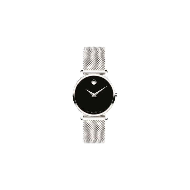 Movado Ladies' Museum Classic Silver-Tone Stainless Steel Mesh Watch Black Dial