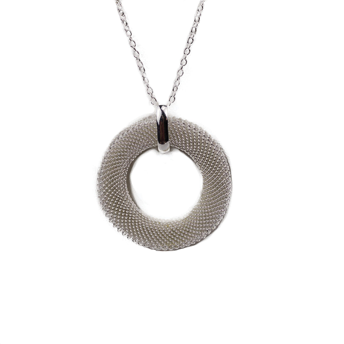 Completely Bella Silver Mesh Disc Pendant Necklace