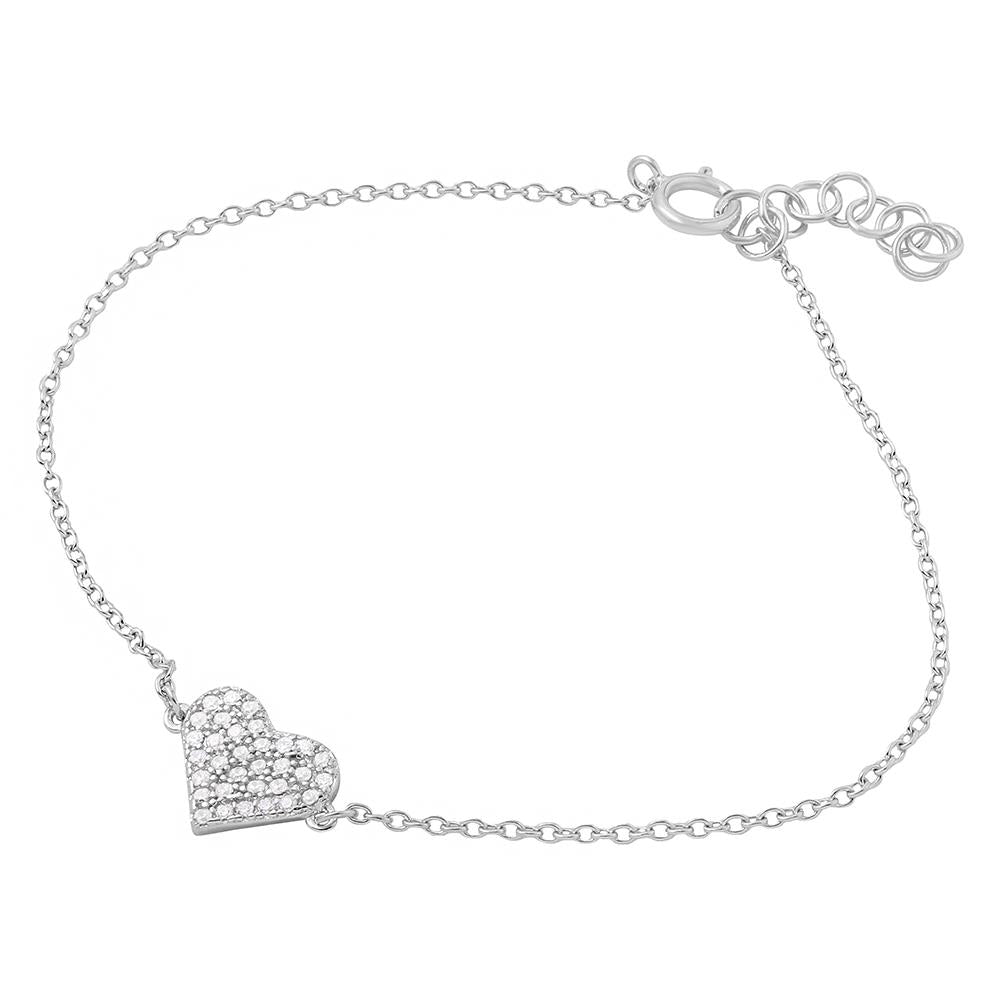 PARIKHS Rhodium Plated CZ Encrusted Hearts Bracelet in 925 Sterling Silver