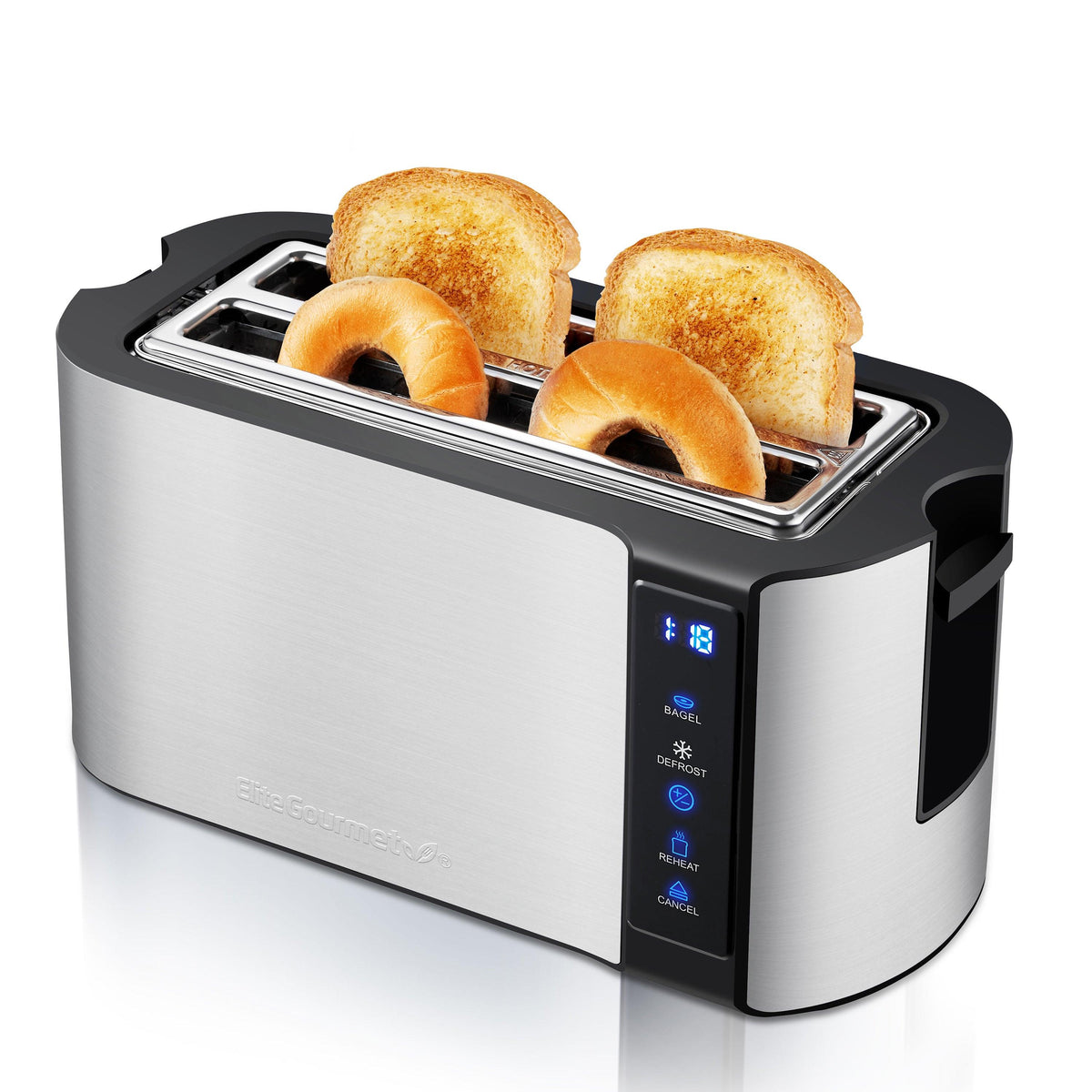 Elite Gourmet 4 Slice Digital Long Slot Toaster w/ Touchscreen Black/Stainless