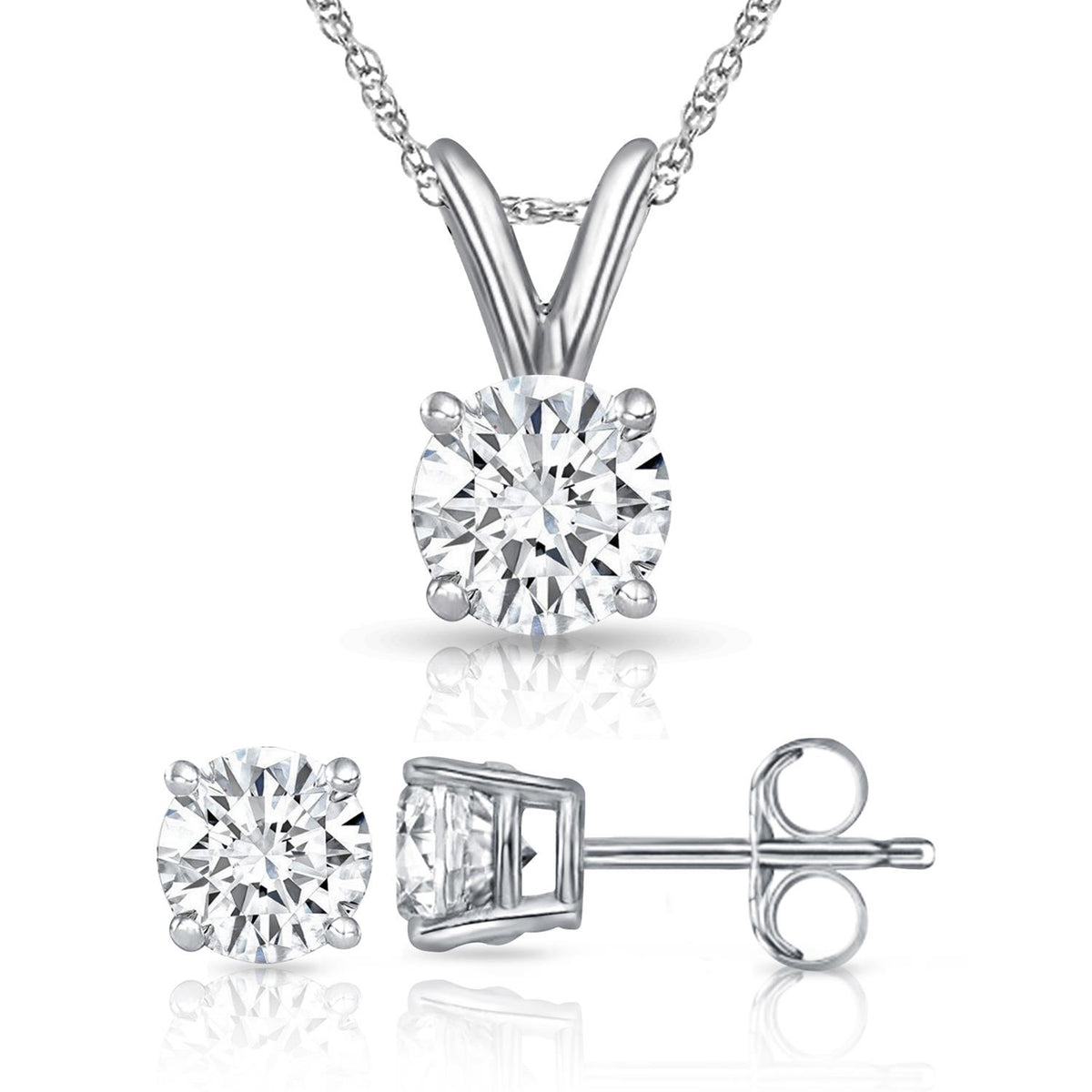 PARIKHS Round Prestige Diamond Set 14K White Gold 0.10ct IJ Color, SI1 Clarity