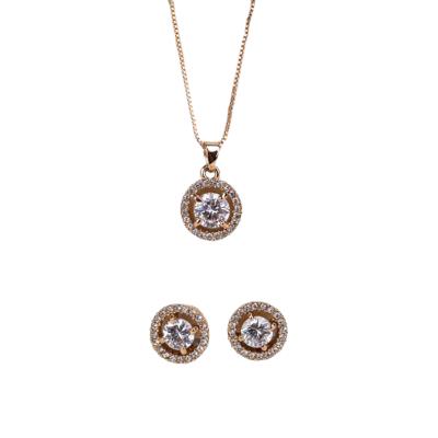 Completely Bella Rose Gold Tone Halo CZ Necklace and Earrings Set