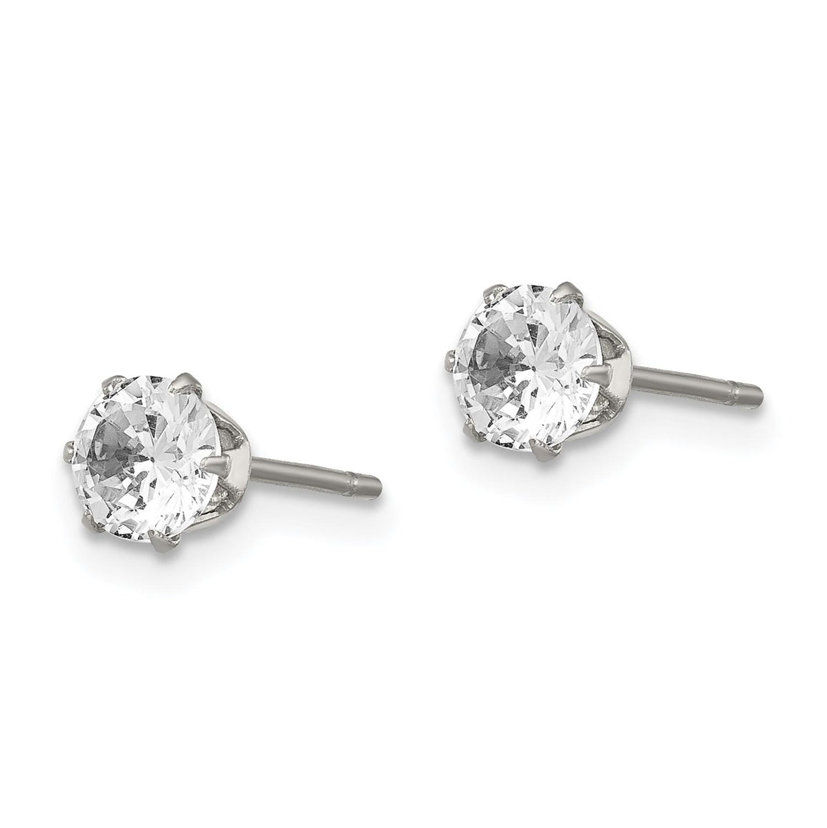 Distinctive Stainless Steel Polished 5mm Round CZ Stud Post Earrings
