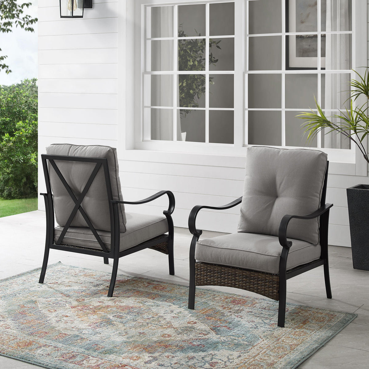 Crosley Outdoor Dahlia 2Pc Metal And Wicker Outdoor Chair Set