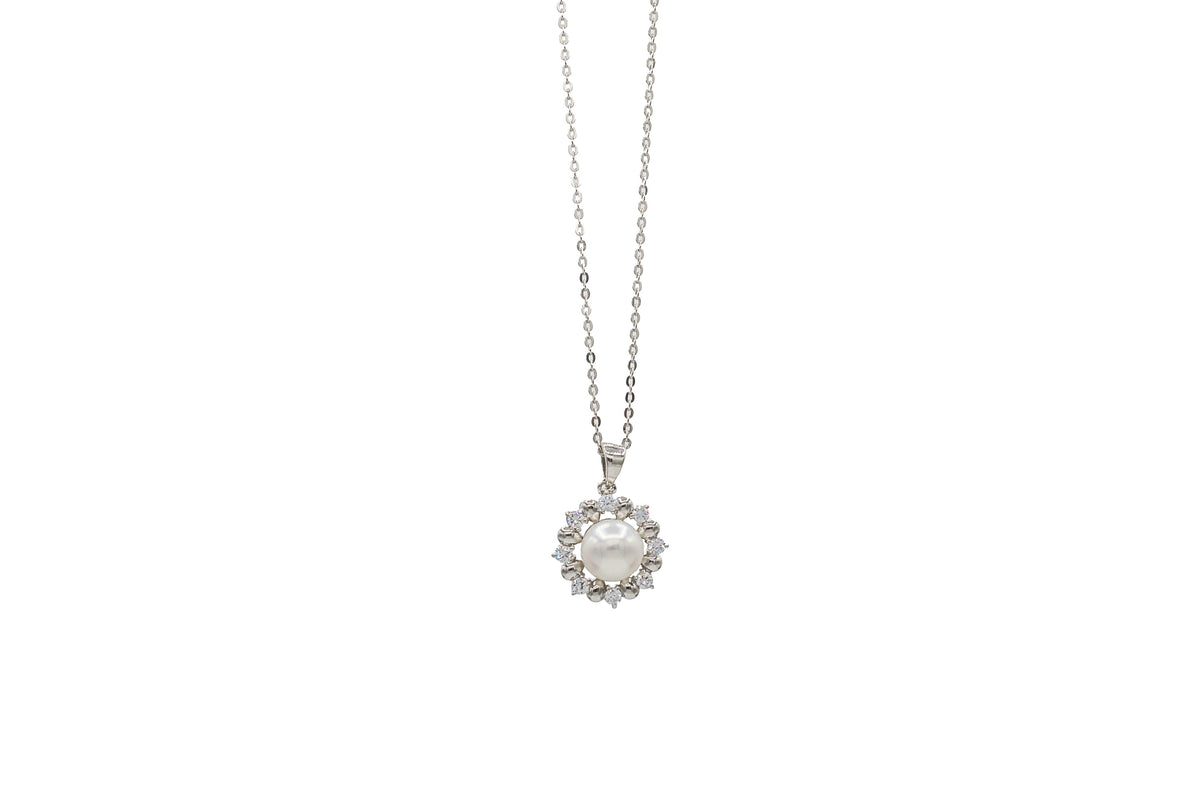 Completely Bella Sterling Silver Pearl and CZ Necklace