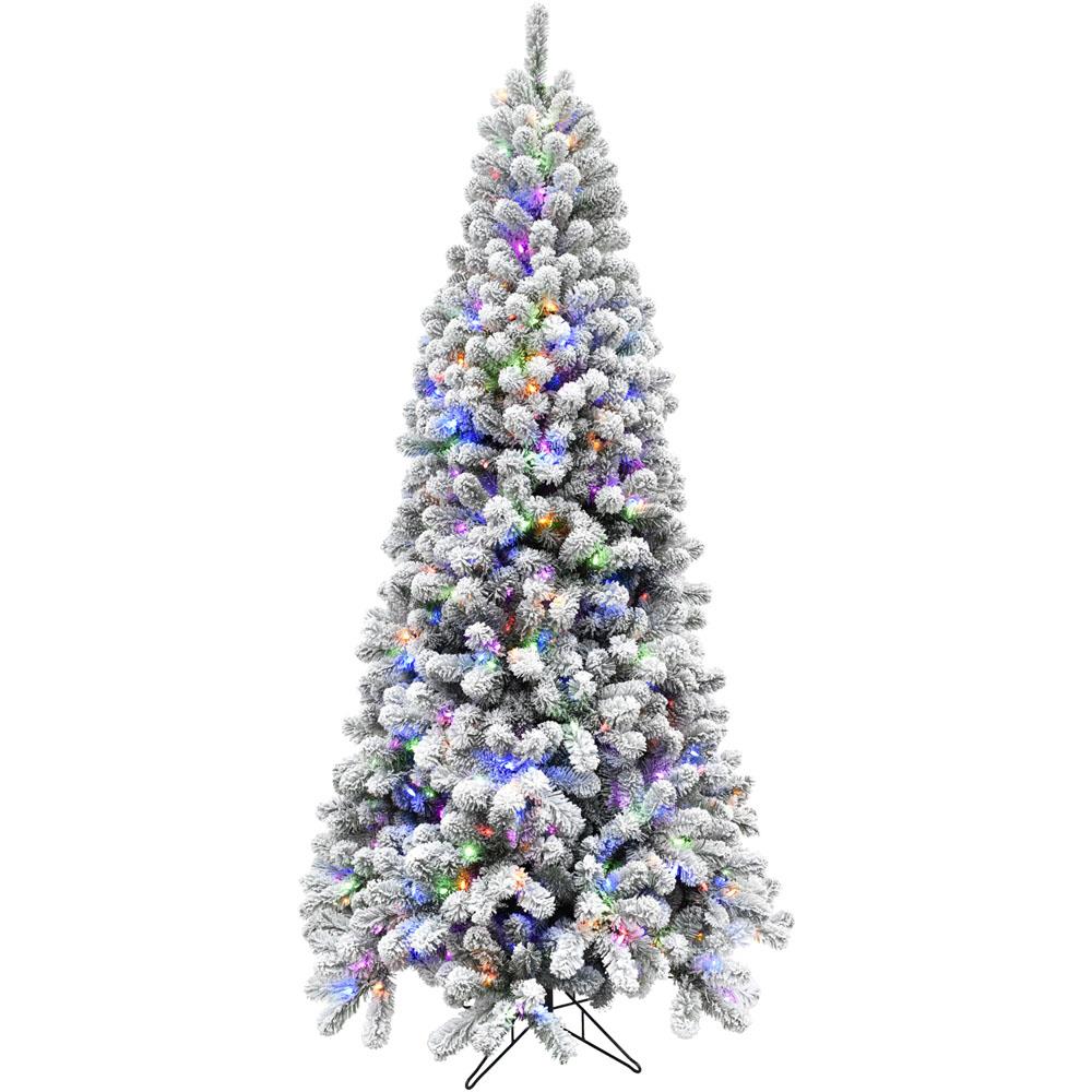 Fraser Hill 7.5-Ft. Flocked Alaskan Pine Christmas Tree with Dual Multicolor & Warm White LED Lights
