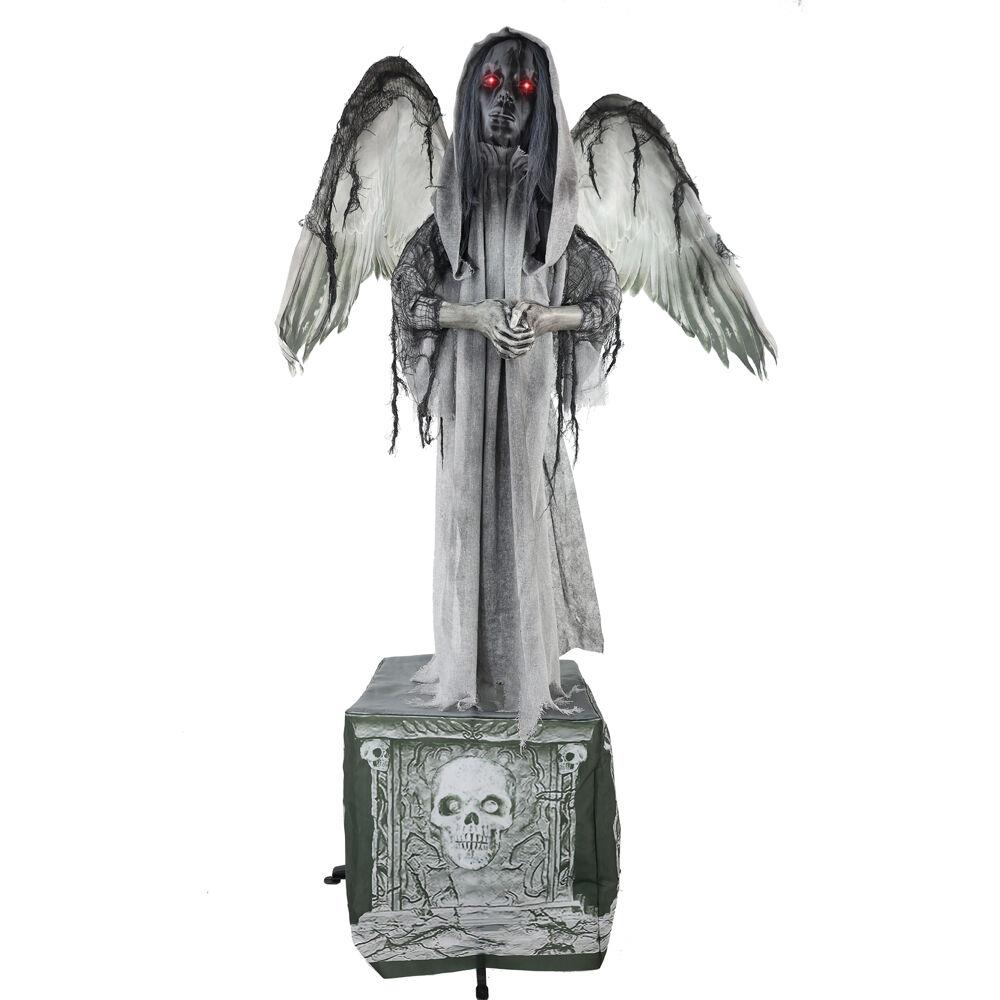 Lifesize 5.5 Ft. Animatronic Haunted Angel Statue with Lights and Sound, Indoor/Covered Outdoor Hall