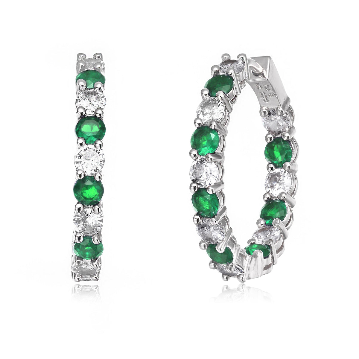 GENEVIVE CZ Rhodium Green Classic Hoop Earrings