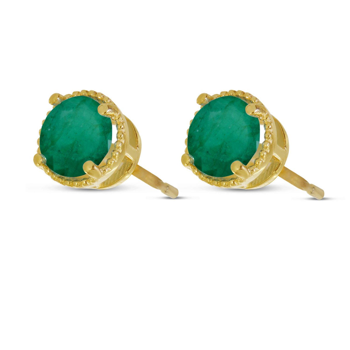 Distinctive 14K Yellow Gold Emerald Millgrain Halo Earrings