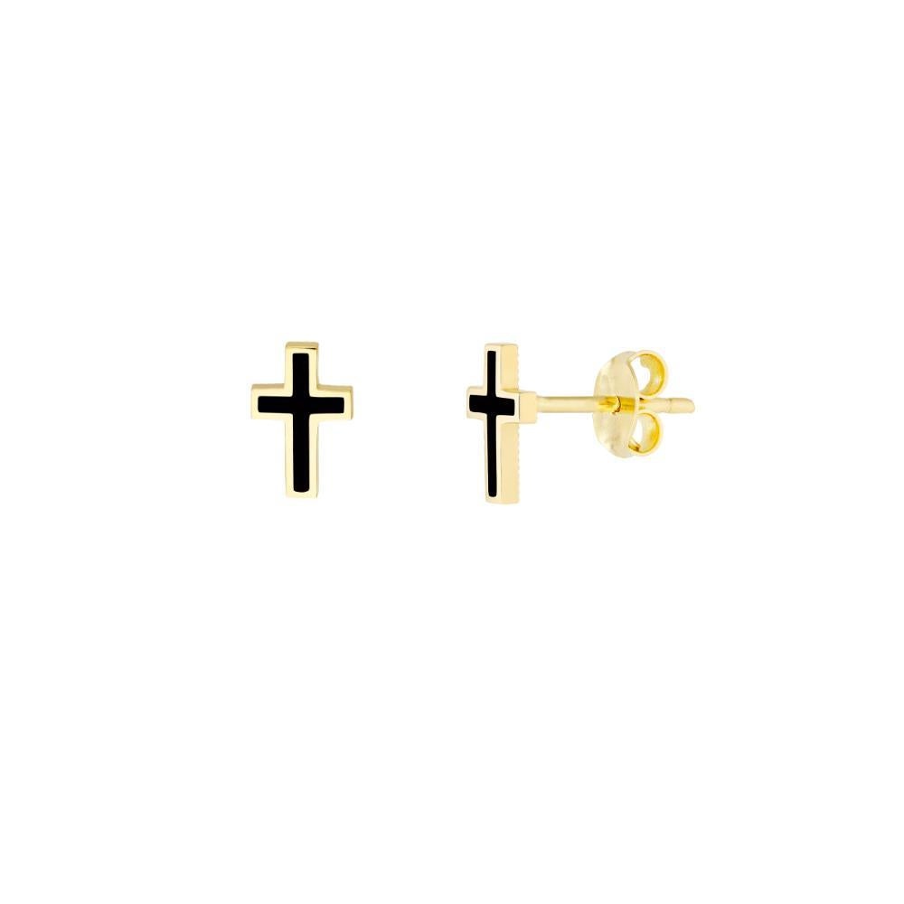 HAWLEY ST Black Enamel Cross Stud Earrings