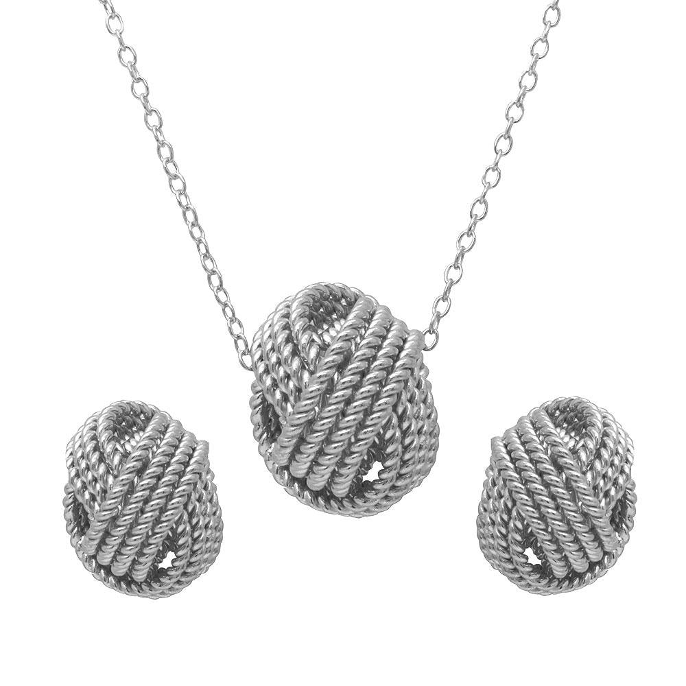 PARIKHS Rhodium Plated Rope Knot Necklace-Earring Set in 925 Sterling Silver