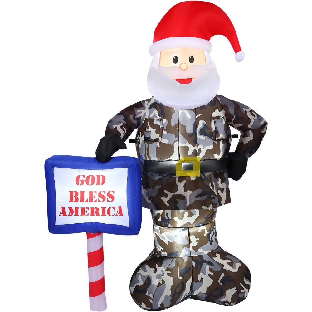 Fraser Hill 6-Ft. Tall Prelit Camo Santa Inflatable