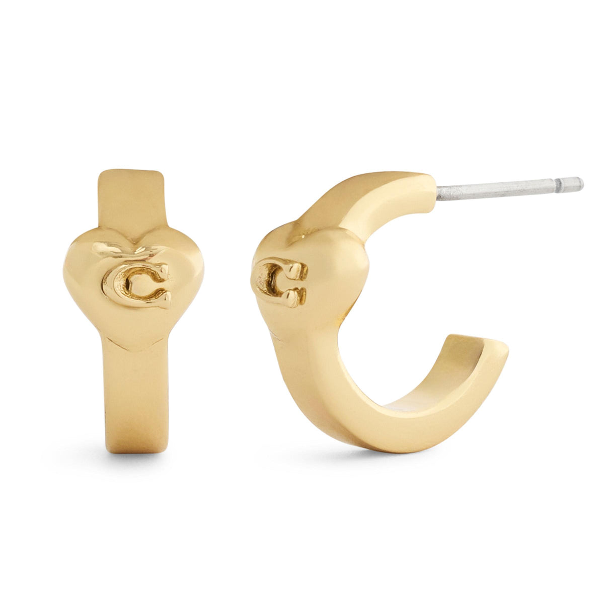 COACH Signature C Heart Huggie Earrings - Gold