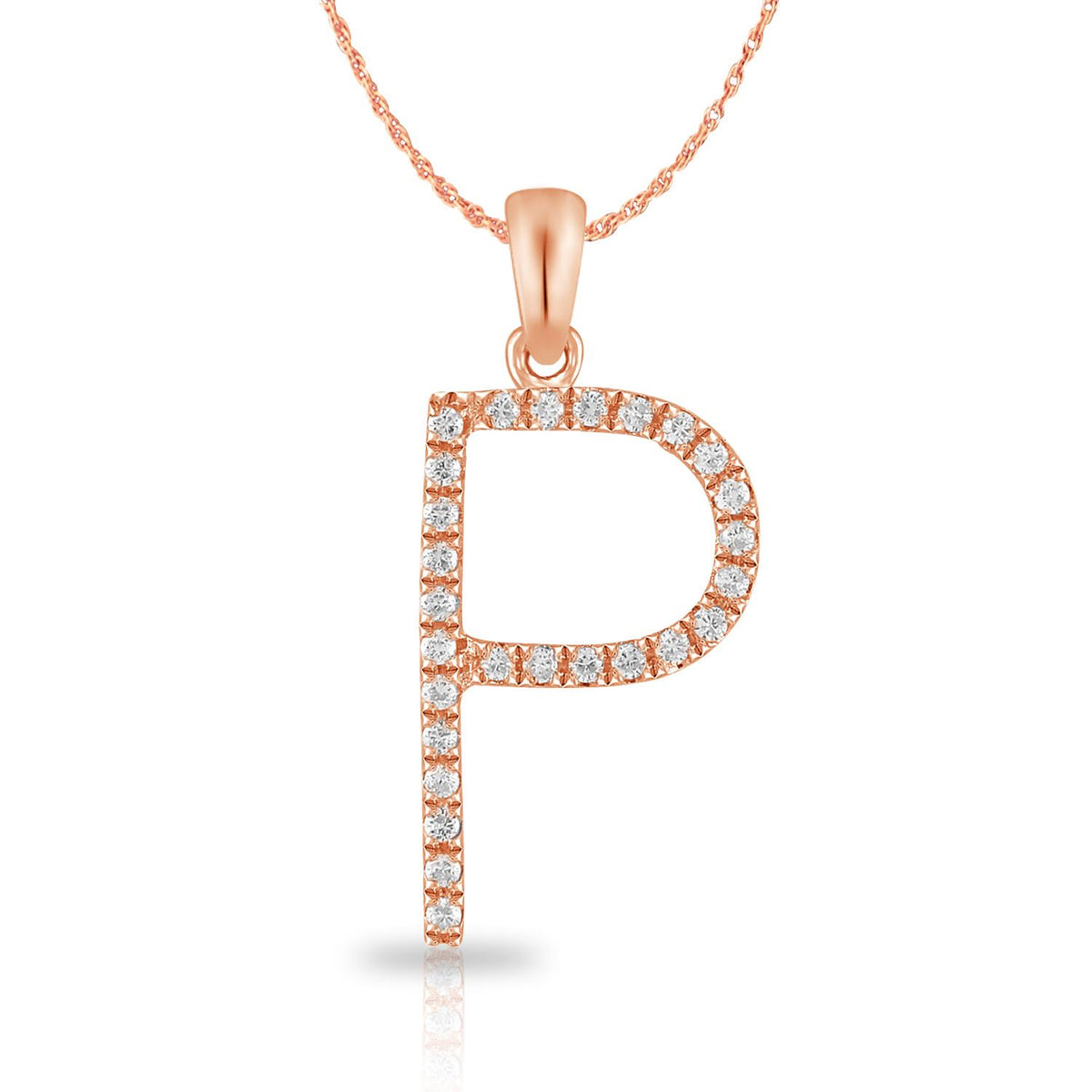 PARIKHS Diamond Initial Pendant Alphabet 'P' in 10K Rose Gold 0.10 ct , IJK color - I3 clarity