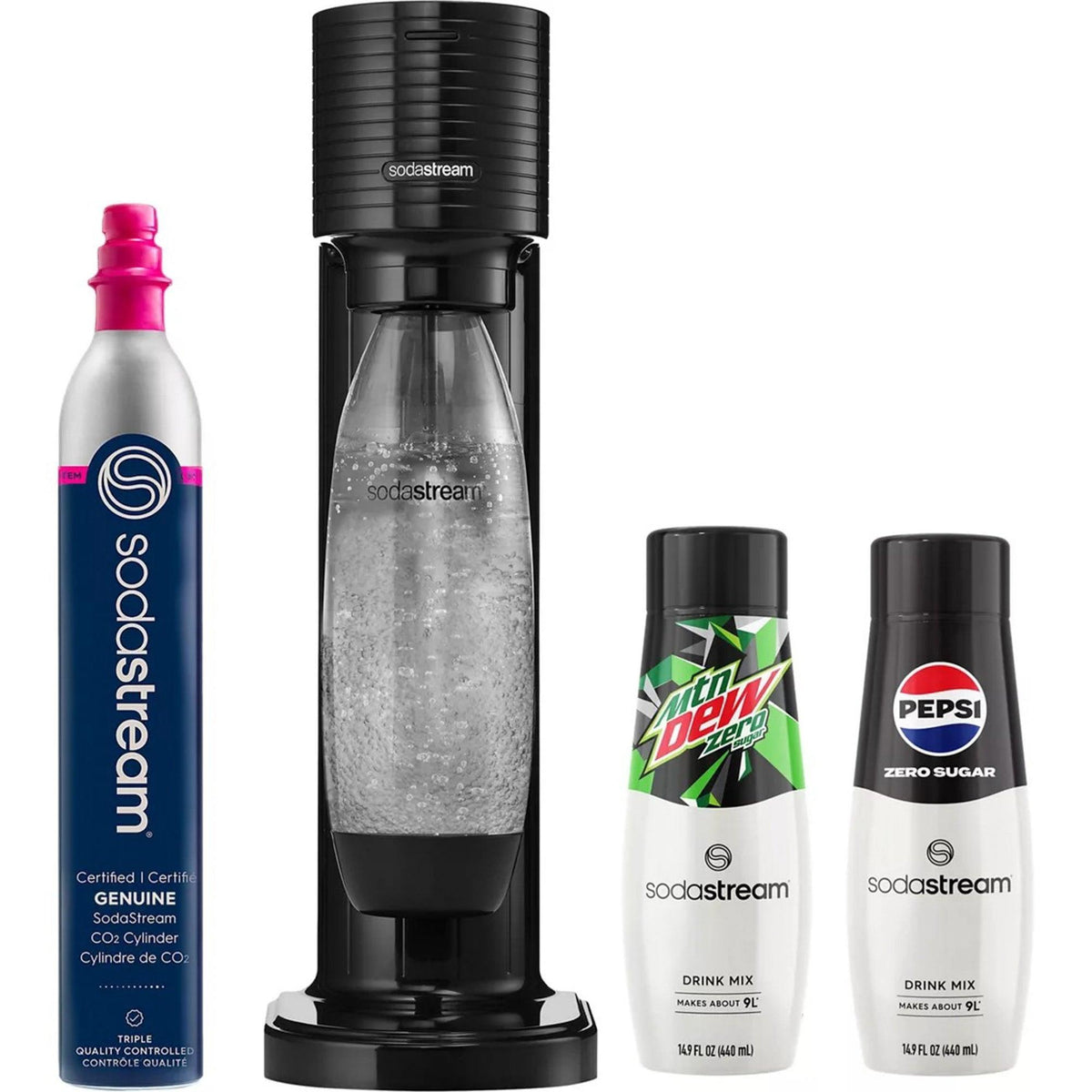 SodaStream Gaia Sparkling Water Maker Starter Kit w/ 2 Bonus Flavors Black