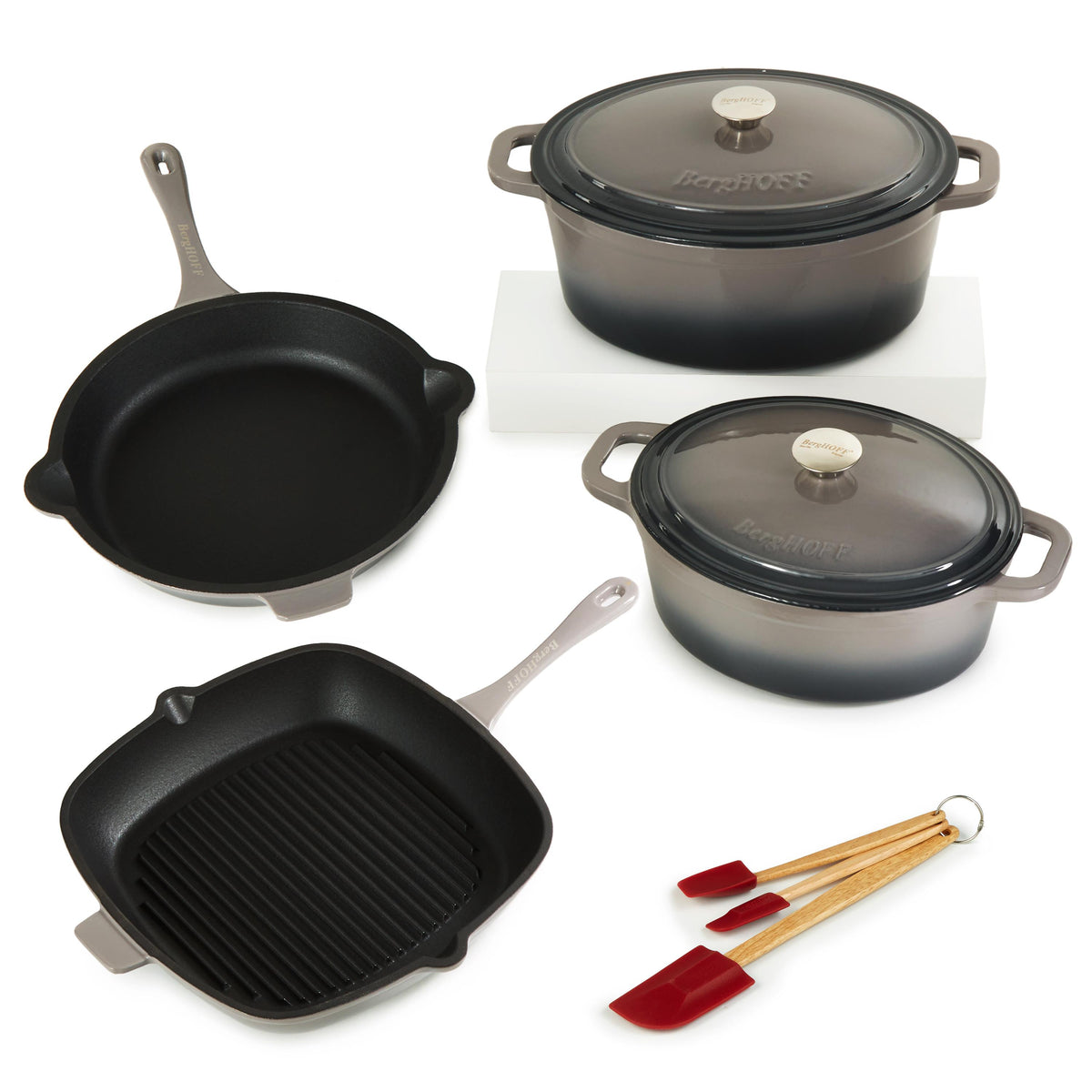 BergHOFF Neo 9pc Cast Iron Cookware Set, Oyster