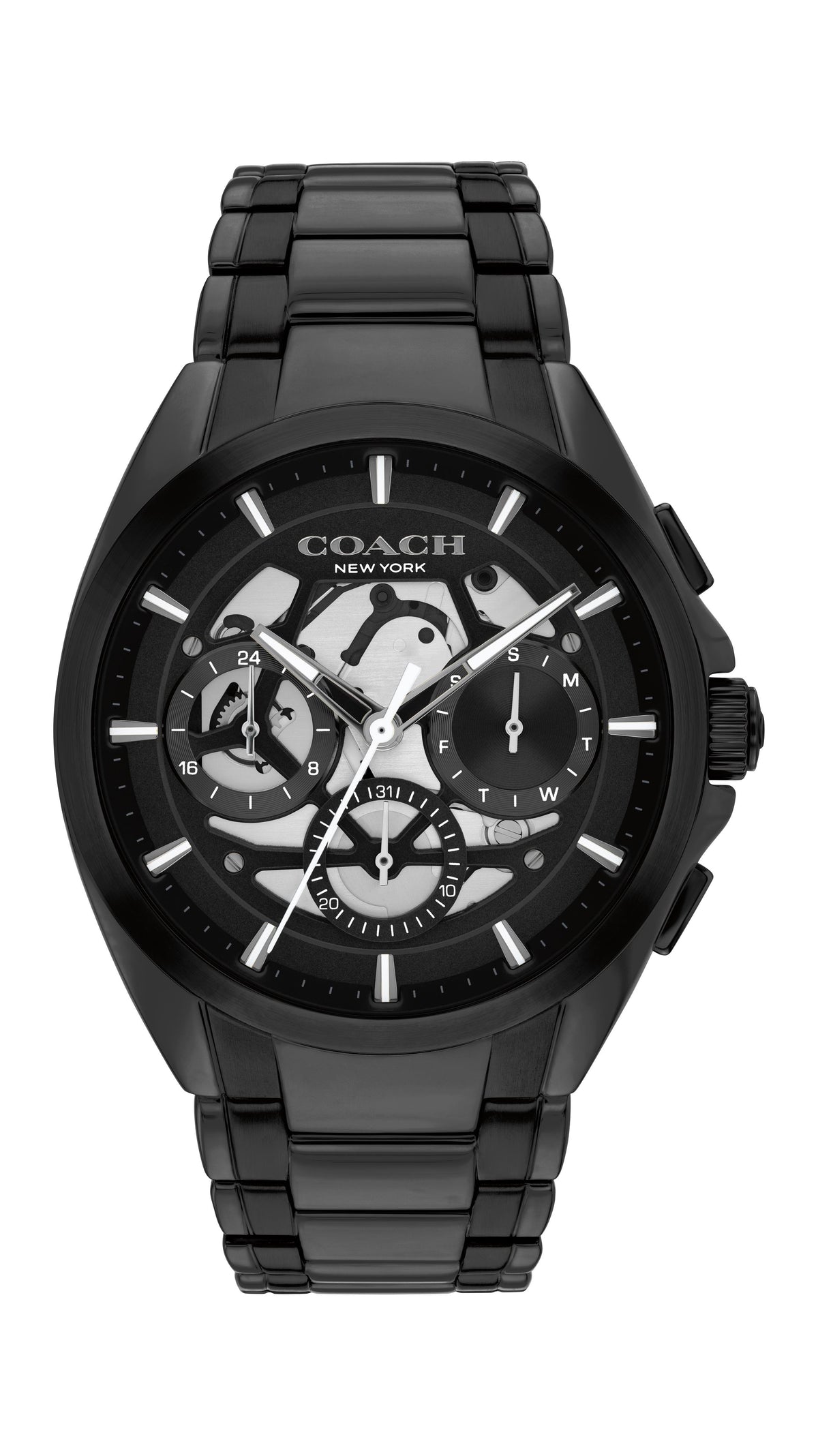 Coach Jackson Gents. Black IP Case & Bracelet. Black skeleton dial.