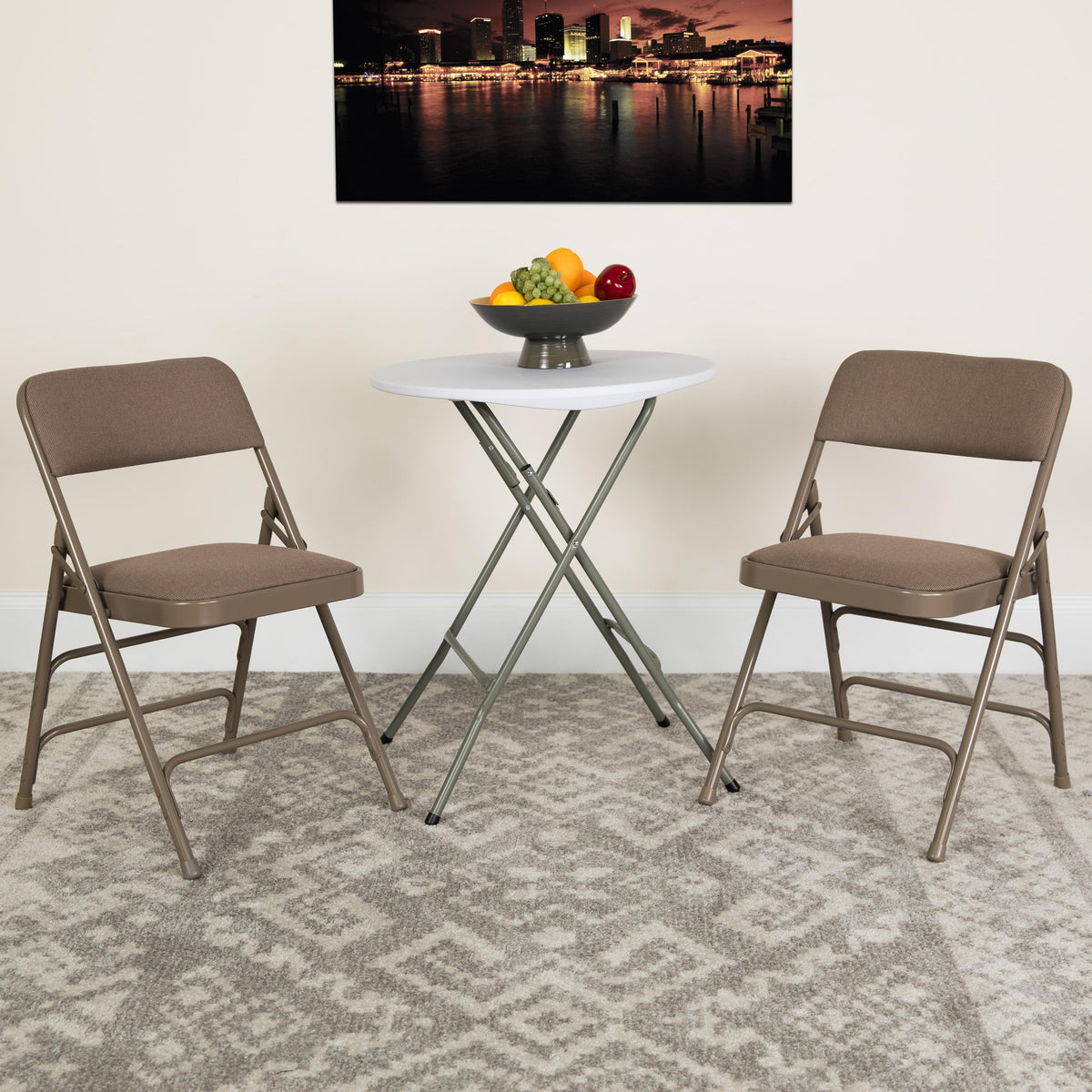 Flash Furniture 2 Pack Curved Triple Braced & Double Hinged Beige Fabric Metal Folding Chair