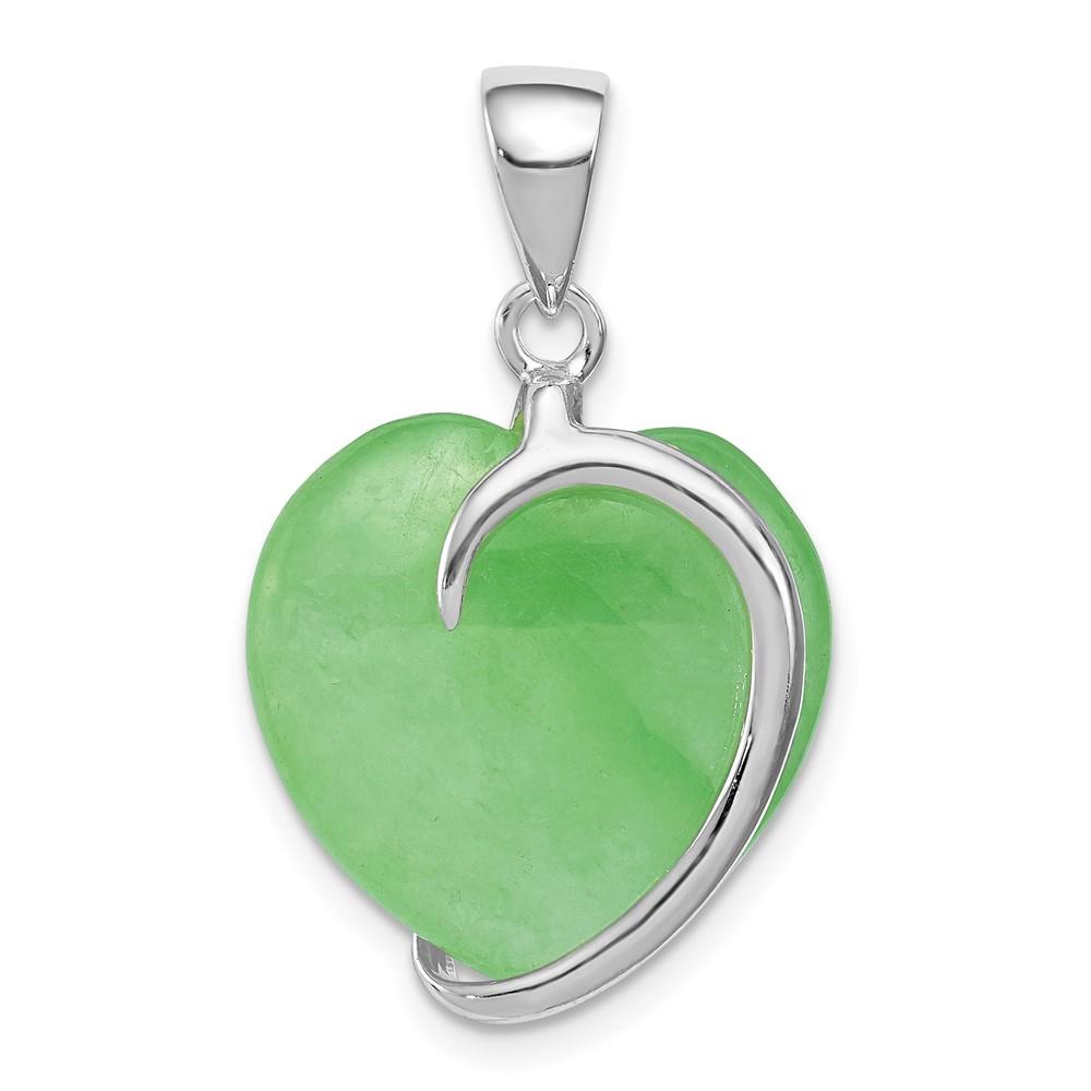 Distinctive Sterling Silver Green Jade Heart Pendant