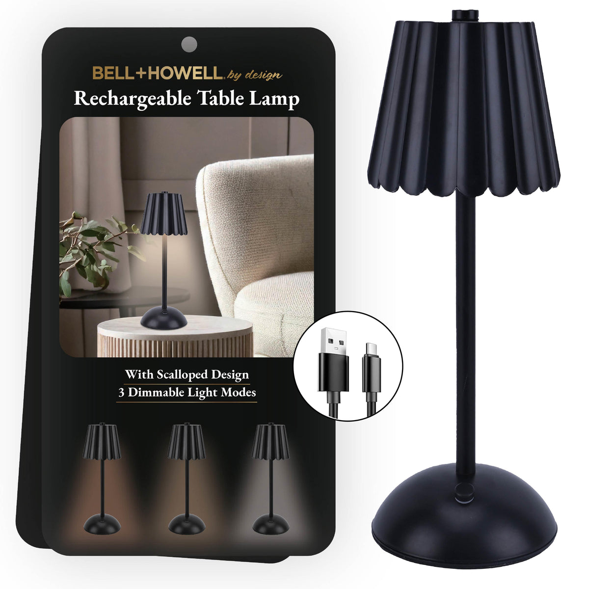 Bell + Howell Plastic Scalloped Rechargeable Lamp Size 12"