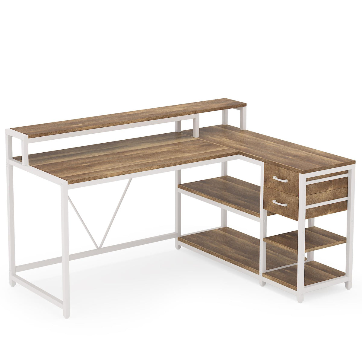 Stark Home 55" L-Shaped Home Office Desk With Monitor Riser