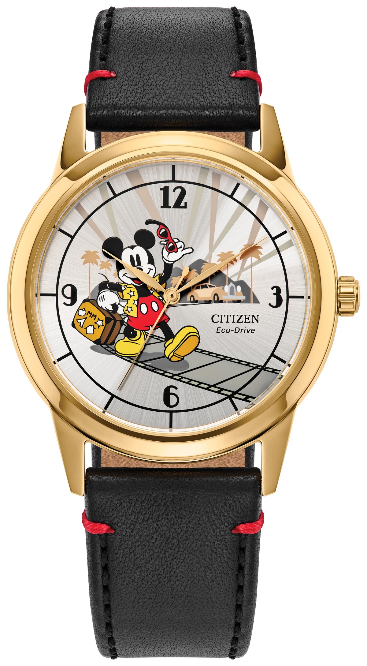 Disney by Citizen Men's Mickey Mouse Leather Strap watch, Silver tone dial