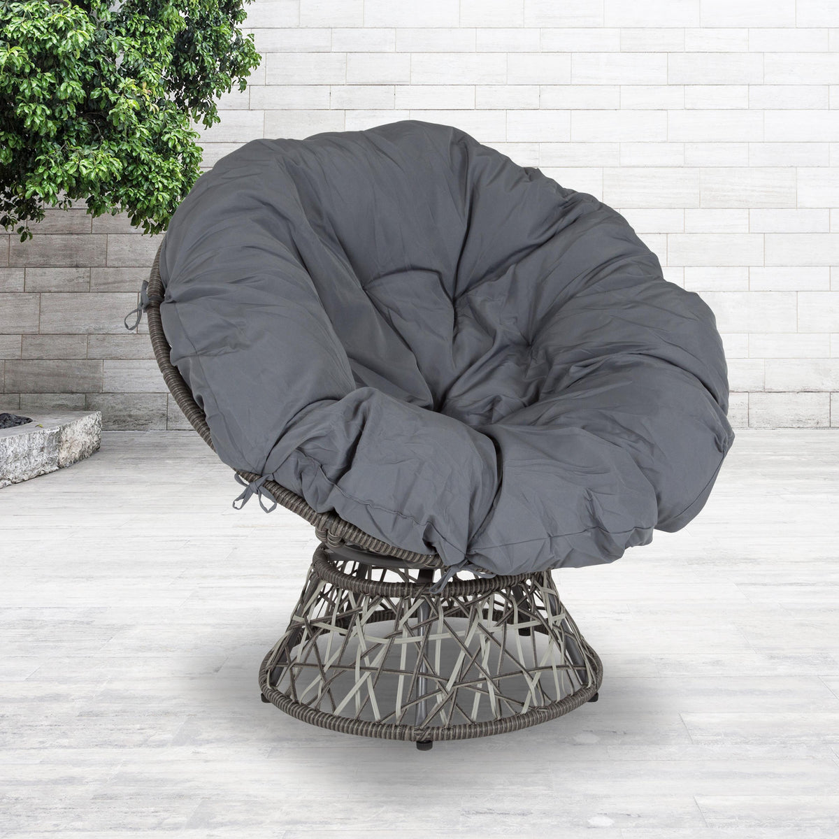 Flash Furniture Swivel Patio Papasan Lounge Chair with Dark Gray Cushion - Accent Chair