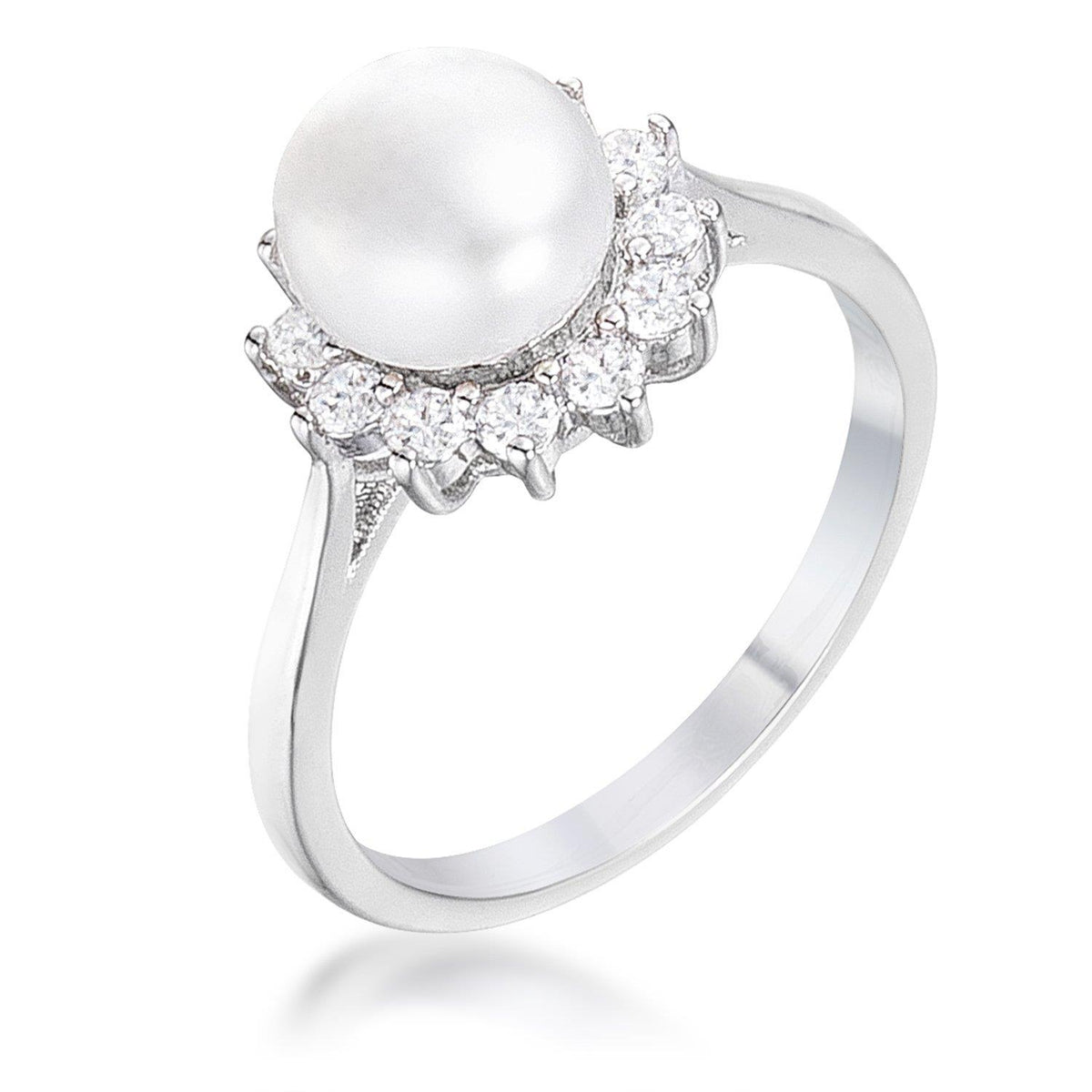 Completely Bella Rhodium Plated Pearl and CZ Ring