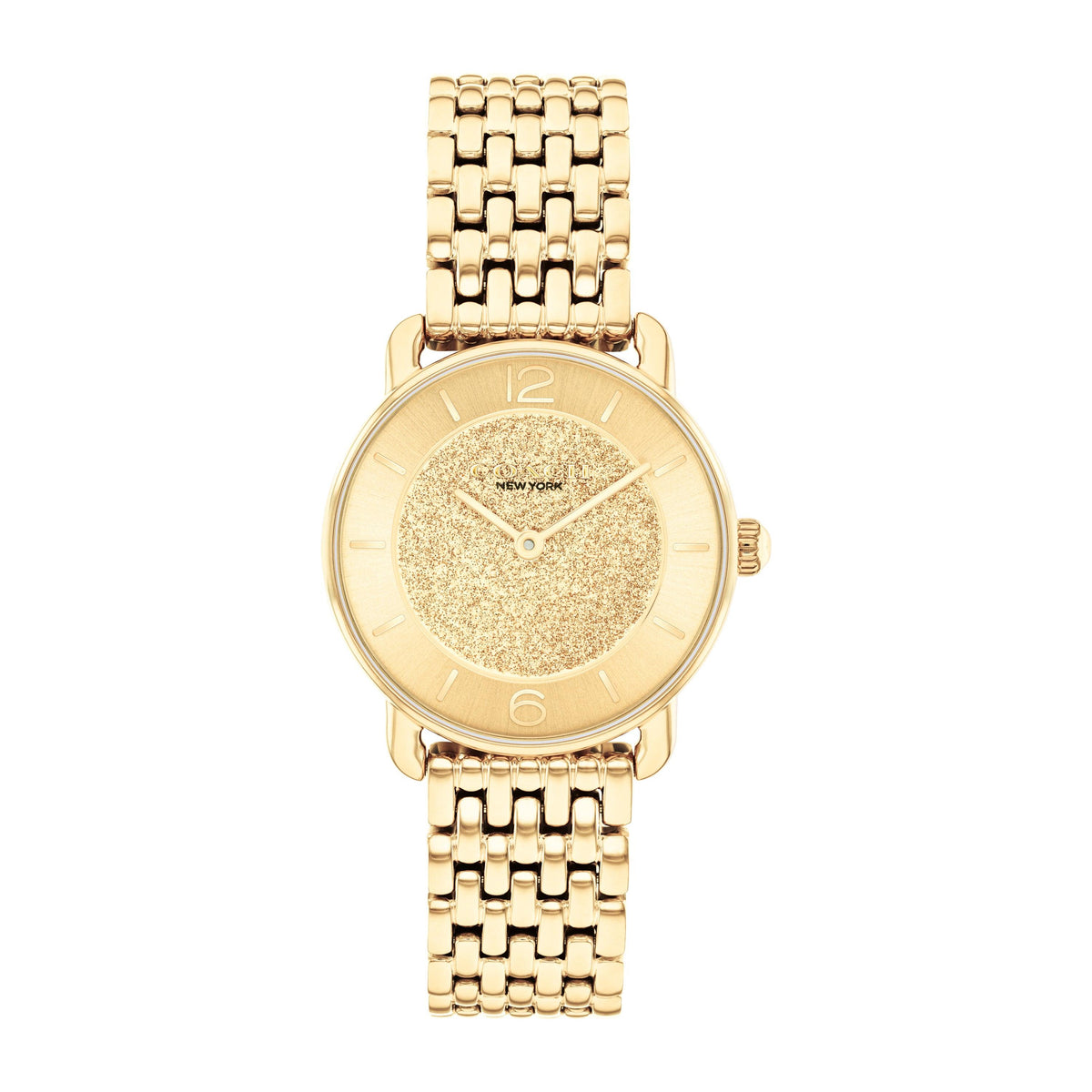 Coach Ladies' Elliot Gold-Tone Stainless Steel Watch Gold Glitter Dial