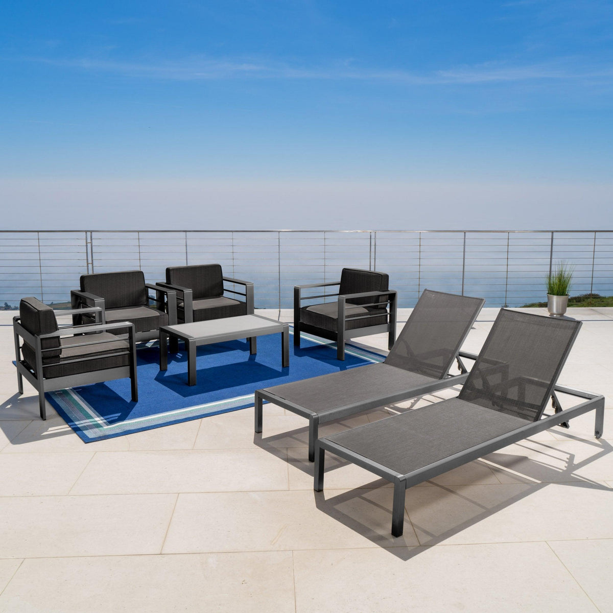 Stark Home Cape Coral Outdoor Aluminum 7Pc Lounger Chat Set