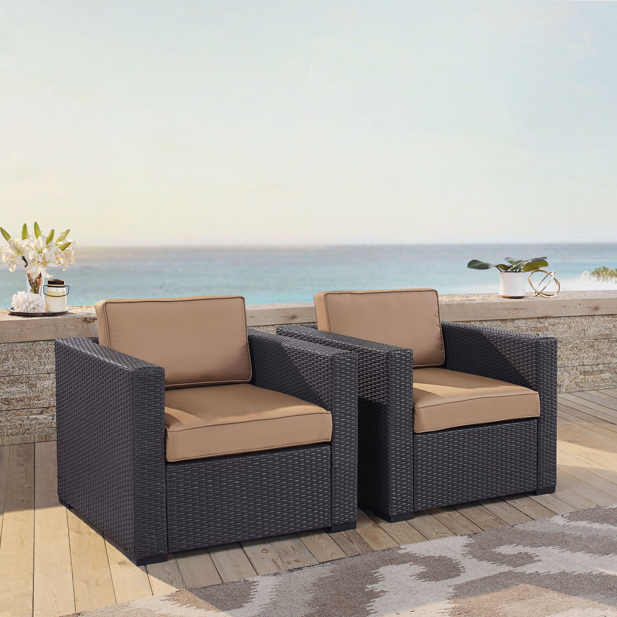Crosley Outdoor Biscayne 2Pc Wicker Outdoor Chair Set