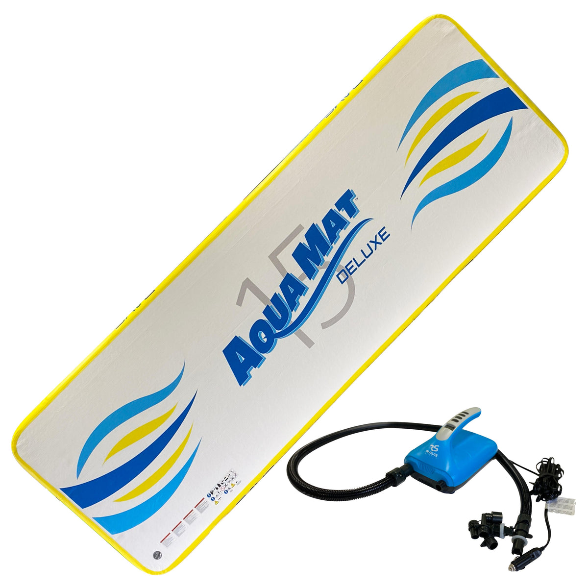RAVE Sports - 15-Foot Aqua Mat Deluxe w/Rapid, Dual-Stage 12VDC Inflator/Deflator