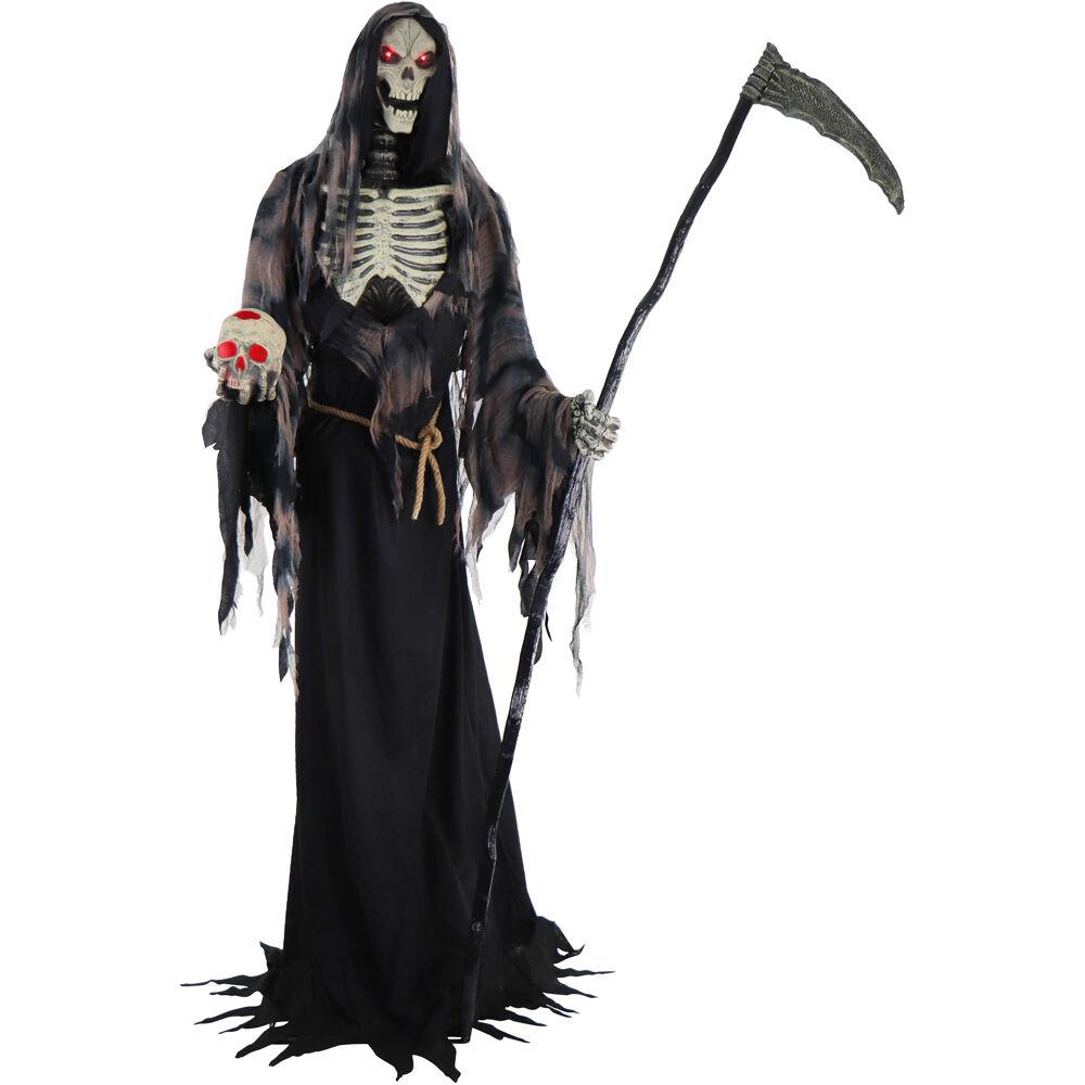 Haunted Hill 7-Ft. Tall Motion-Activated Rotting Reaper, Premium Talking Halloween Animatronic, Plug-In
