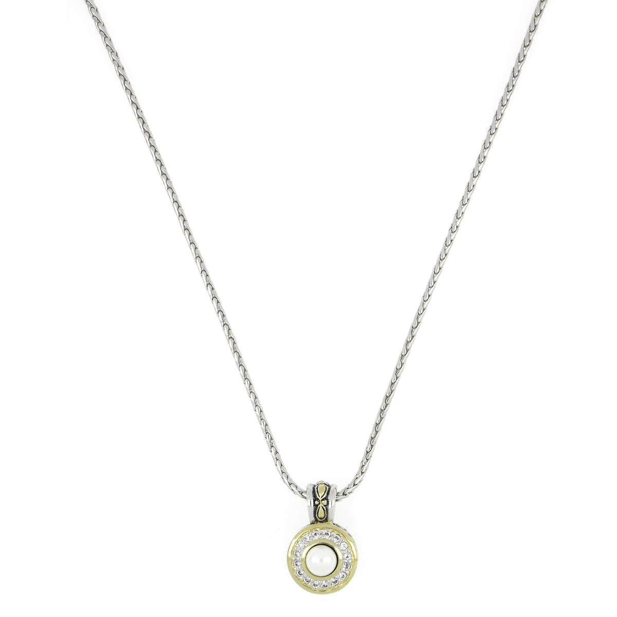 John Medeiros Perola Pave CZ & White Seashell Pearl Pendant 6mm. Length: 16" - 18" adjustable 1"L x 5/8"W