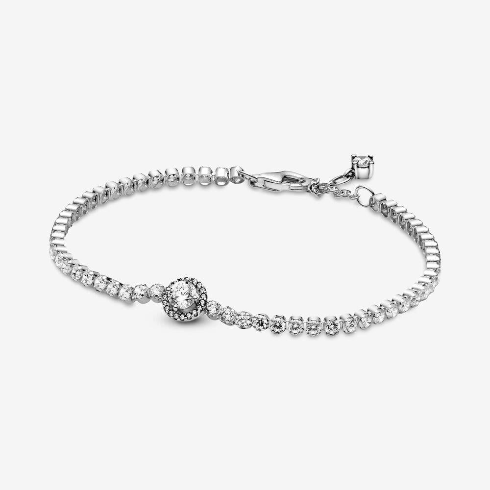 Pandora Sparkling Halo Tennis Bracelet Size 7.1"