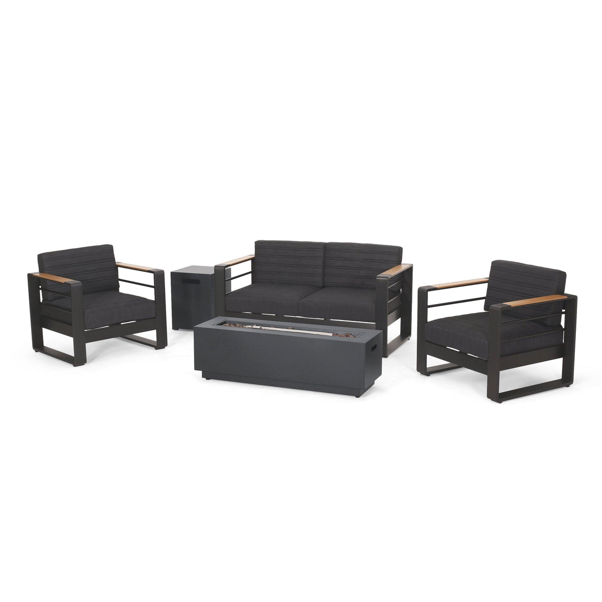 Stark Home Outdoor Aluminum 4-Seater Chat Set With Fire Pit