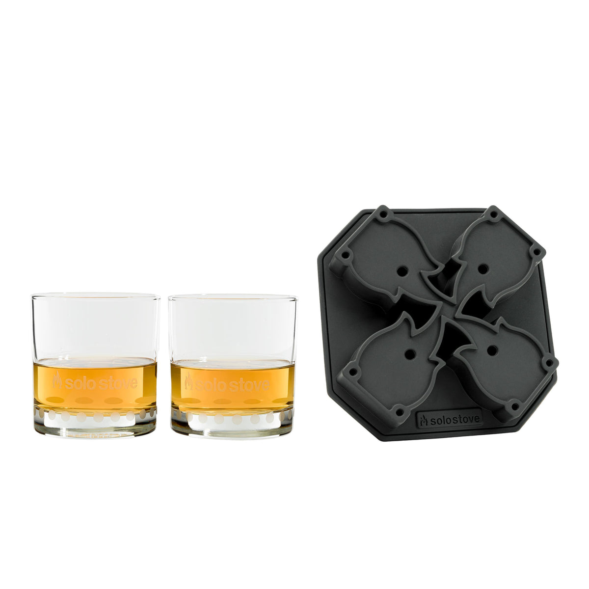 Solo Stove Pair of Whiskey Glasses and Flame Ice Mold Set