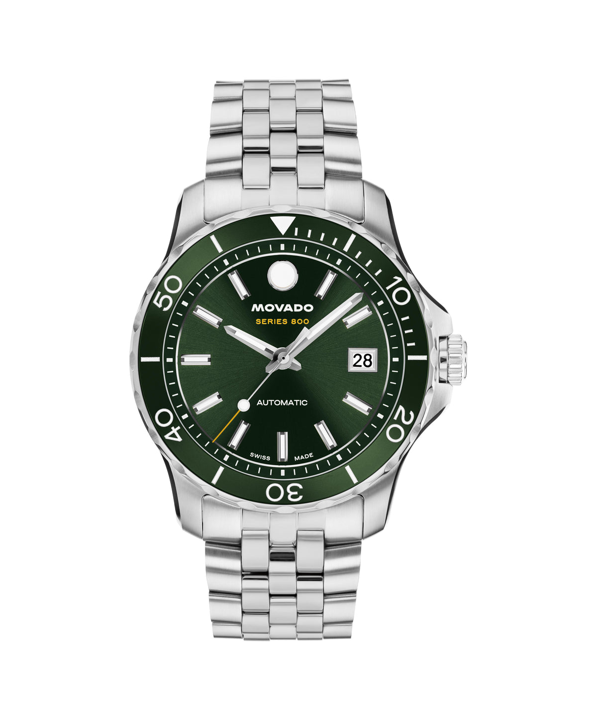 Movado Automatics Series 800 Automatic. Stainless Steel case & Bracelet. Green Aluminum bezel. Green Dial