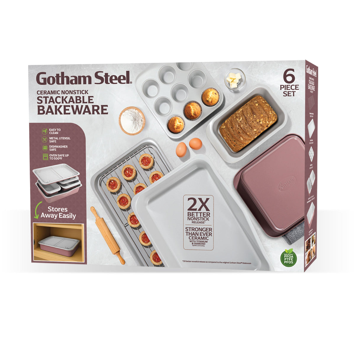 Gotham Steel Cookware Stackable Bakeware Set Size 6 pieces