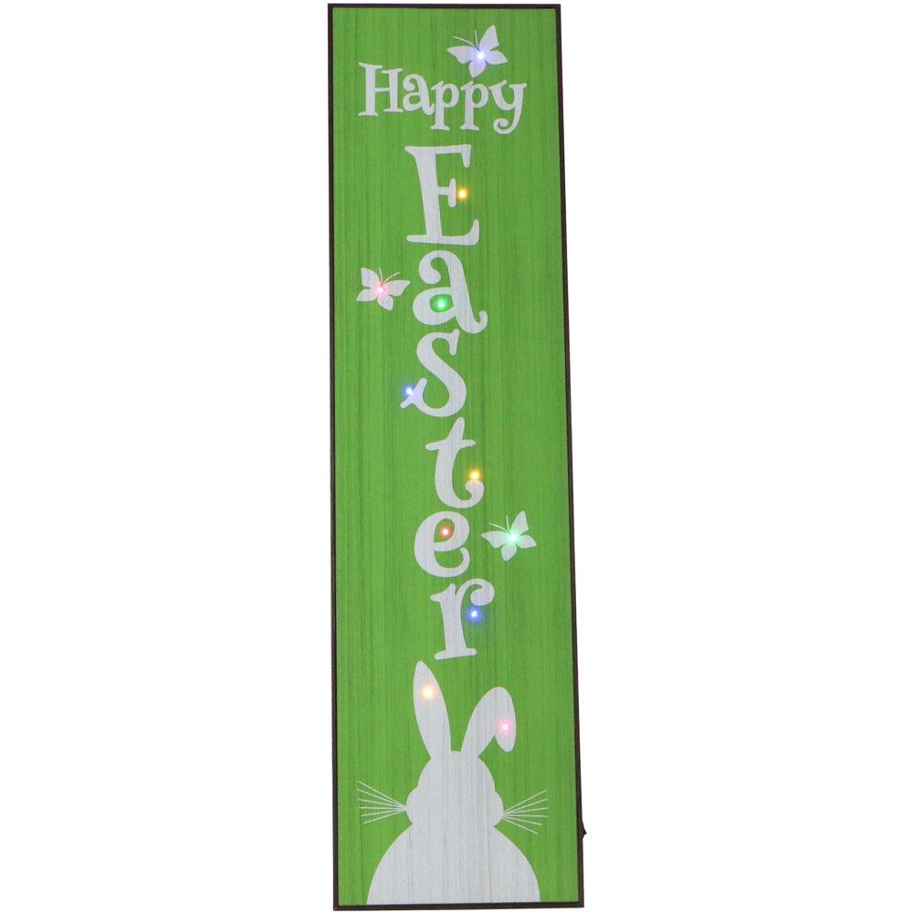 Fraser Hill 45-In. HAPPY EASTER Porch Leaner Sign with Battery-Operated LED Lights, Festive Spring Decoration, G