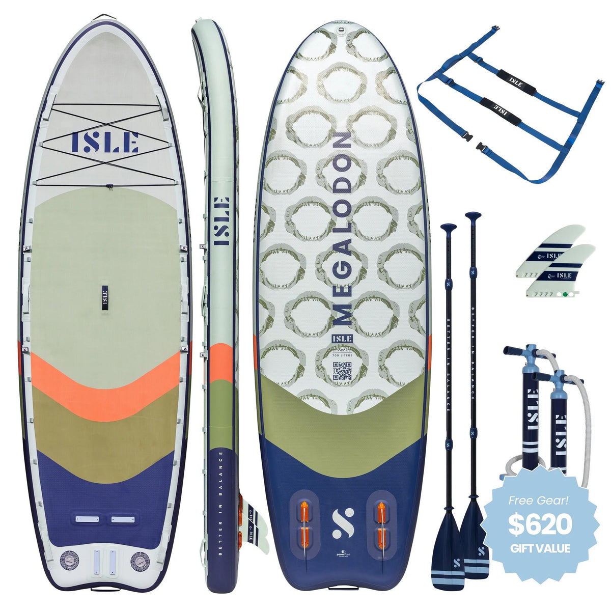 ISLE 12' Megalodon 3 Paddle Board - Seafoam/Coral/Navy