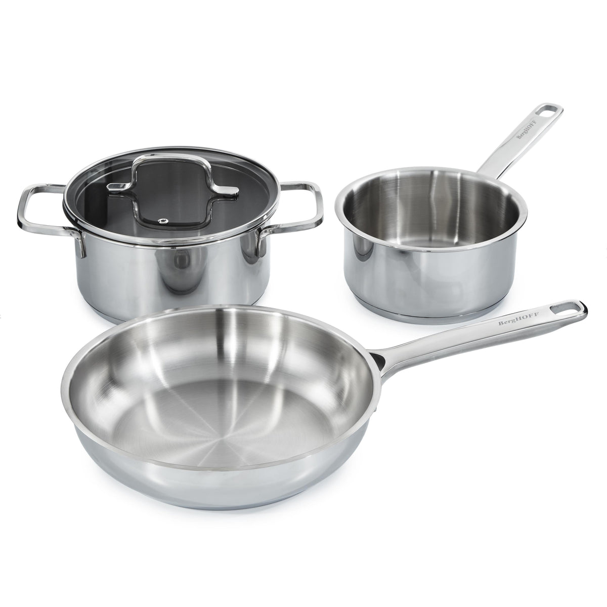 BergHOFF Helix 5Pc Recycled Stainless Steel Cookware Set, Glass Lids