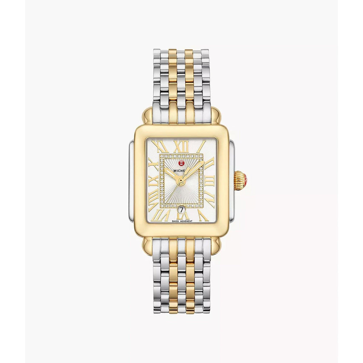Michele Ladies' Deco Madison Mid 2-Tone 40 Diamond Watch White Silver Dial