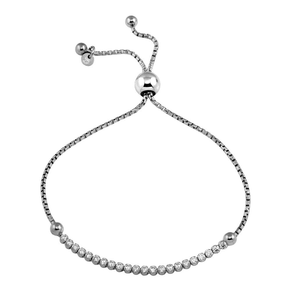 PARIKHS Rhodium Plated Adjustable CZ Bracelet in 925 Sterling Silver